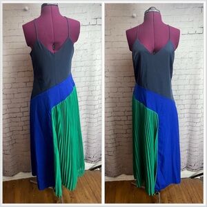 Cushnie for target size 8 Colorblock Pleated Midi Dress blue & green